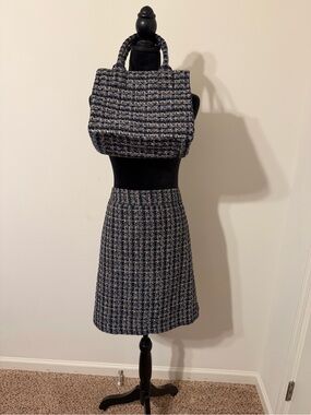 J. Crew Black Tweed Skirt with matching J.Crew Tote